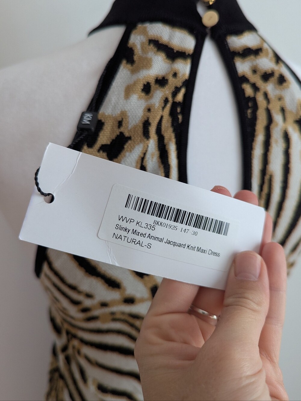 Karen Millen NWT Slinky Animal Print Knit Maxi Dress 4 Halter Safari Cocktail - Picture 6 of 12